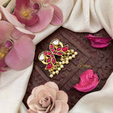 Vriksham Peacock Feather Style Kundan Jadau Press Bugadi-Red White-Pearls-J3794